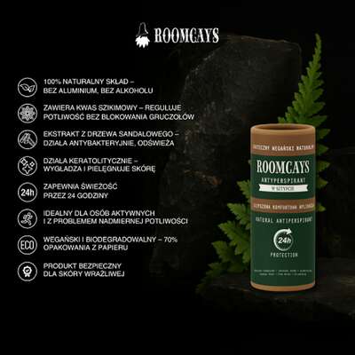 ROOMCAYS Naturalny antyperspirant bez aluminium w sztyfcie dla mężczyzn, 45g